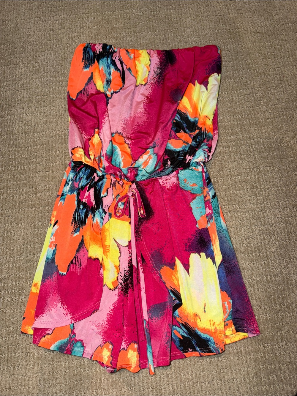 Vibrant Floral Strapless Romper
